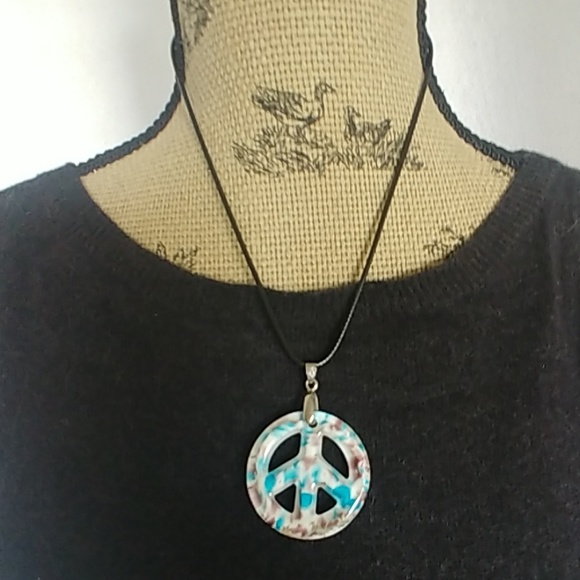 Jewelry - Speckled Glass Peace Sign Pendant Necklace